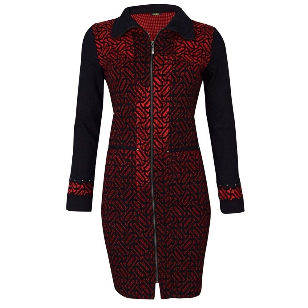 NEW Dolcezza Lang Jacket Dress XS Red‎ Black Full Zipper NWT Holiday Party 59144
